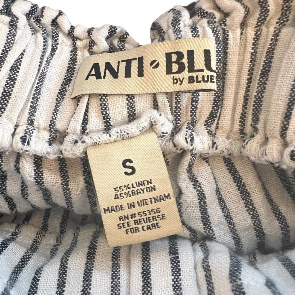 ANTI BLUE Pants S Linen Blend Striped Cropped Blue White Pullon Size Small - Picture 7 of 8